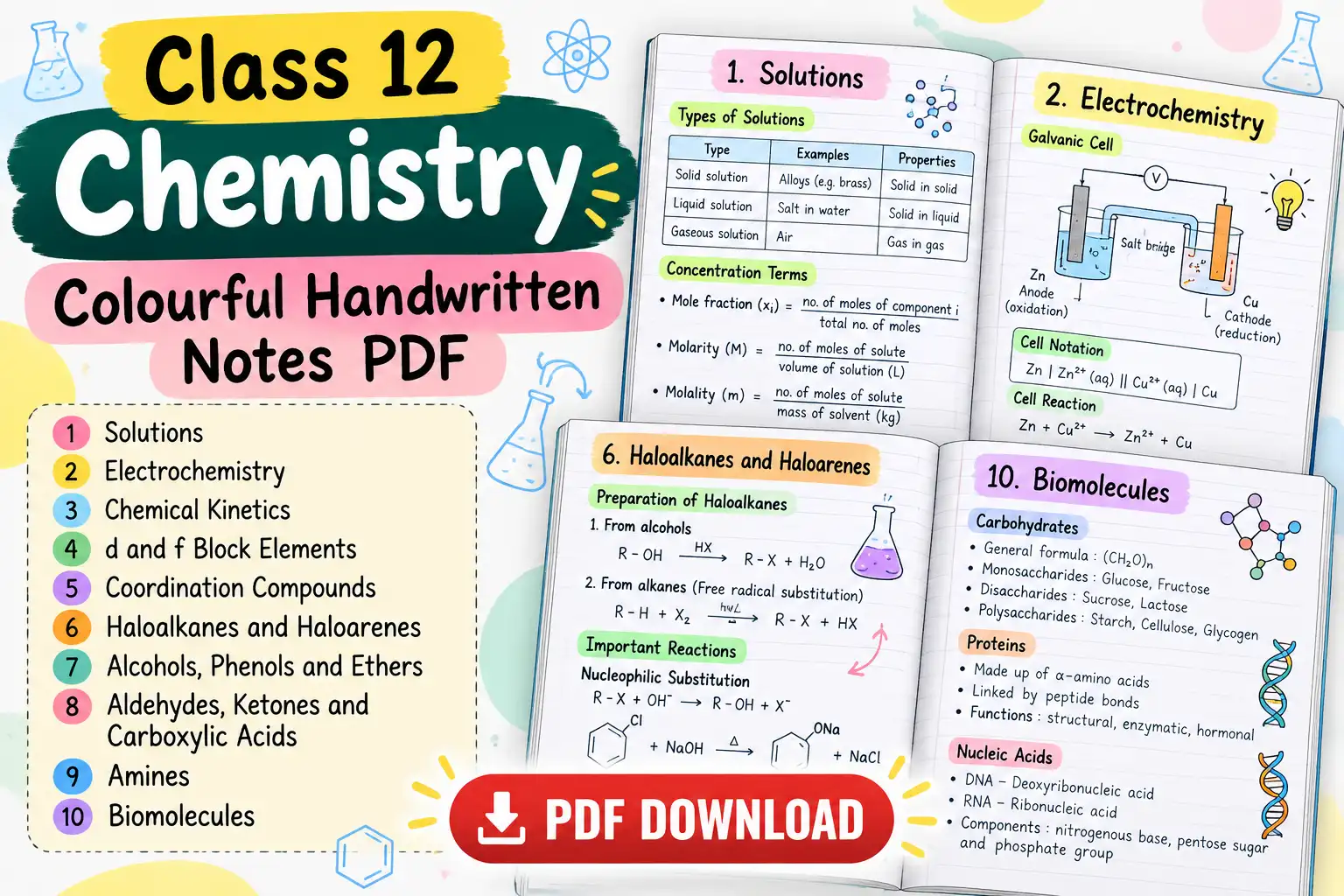 Class 12 Chemistry Colourful Handwritten Notes PDF