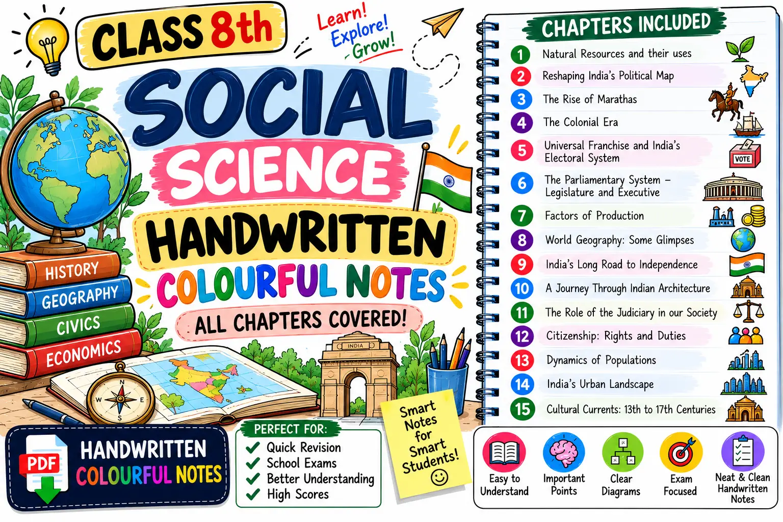 Class 8 SST Colourful Notes Free PDF 2026-27