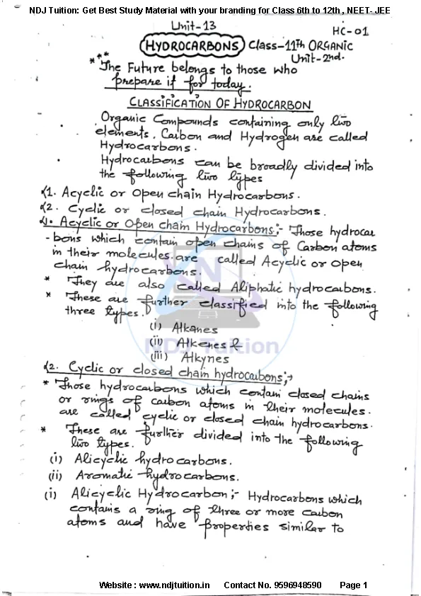 Hydrocarbons handwritten Notes 