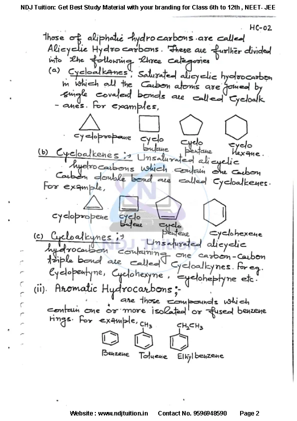 Hydrocarbons handwritten Notes 